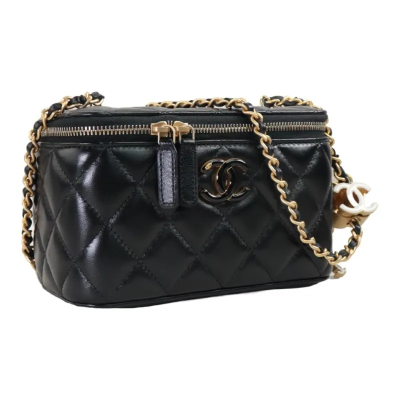 CHANEL Bright Lambskin Makeup Bag Women's Black-1