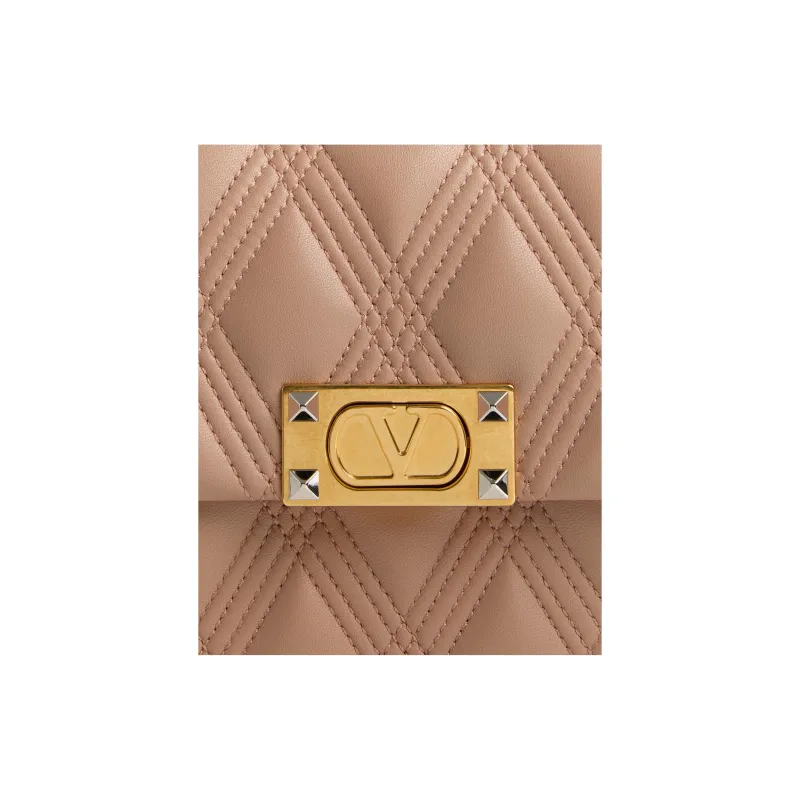 Valentino Embossed Goat Skin Shoulder Bag Crossbody Bag Medium Size Women's Cinnamon Pink-5