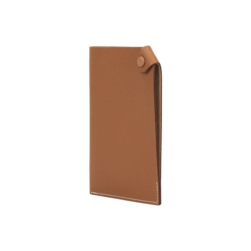 HERMES Tarmac Cow Leather Passport Card Holder Women's 37 Gold Brown-2