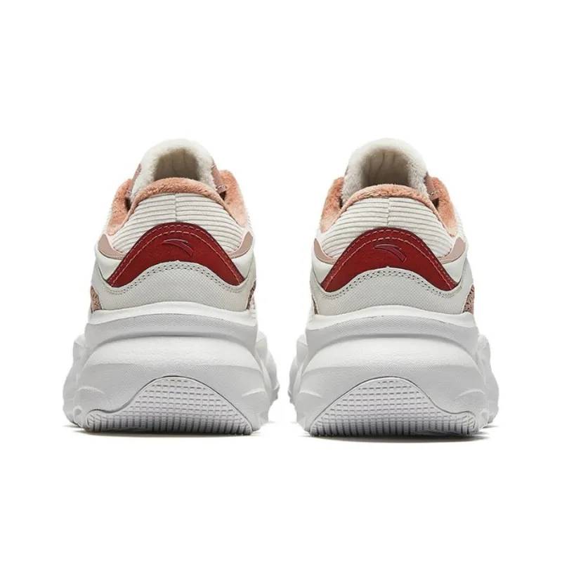 Anta Fleece Claws Slip Resistant Warm Low Top Casual Shoes Women's White Pink Brown-3