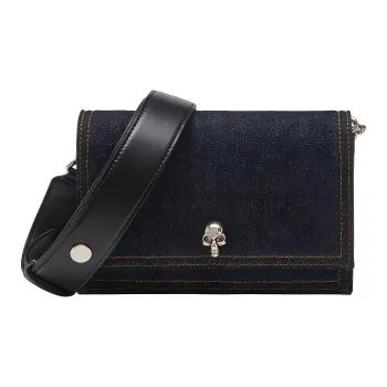 Alexander McQueen Skull Denim Crossbody Bag, Shoulder Bag Small Size Women's Blue