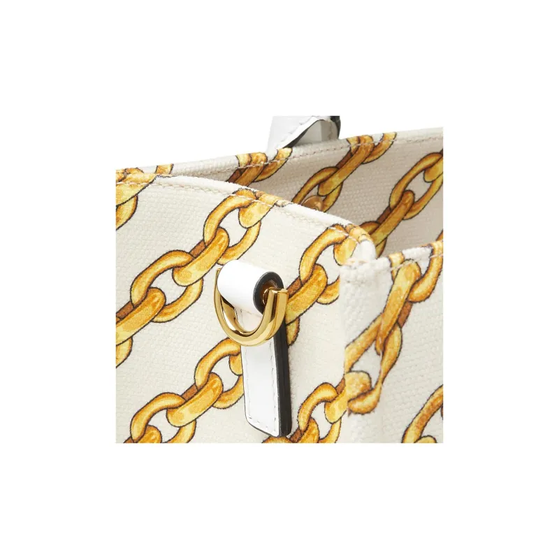 VERSACE La Medusa Cotton Tote Bag Shopping Bag Handbag Small Size Women's Gold & White-4