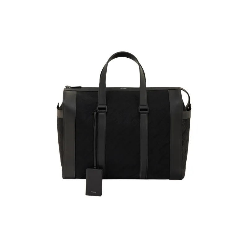 FERRAGAMO Cow Leather Portable Travel Bag Extra Large Men's Black-0