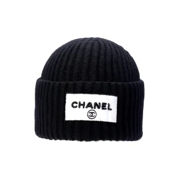 CHANEL Wool Beanies Unisex Black