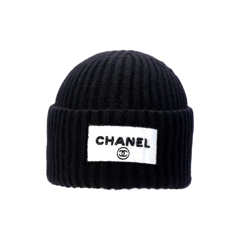 CHANEL Wool Beanies Unisex Black-0