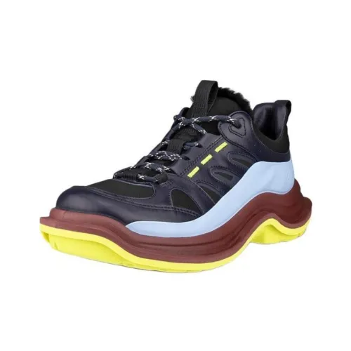 Ecco Anti Slip Wear Resistant Low Top Casual Shoes Women's Black Blue