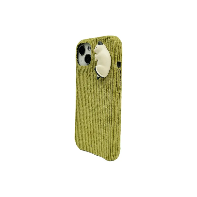 Sopi Acrylic Material Corduroy 3D Effect Kitten Phone Cases Compatible With IPhone 16/15 Pro Max/Apple 13/14 Pro Max/12-6