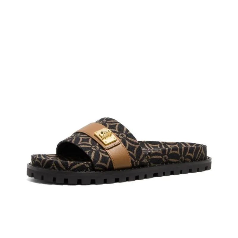 MICHAEL KORS Padma Odor-Resistant Slide Slippers Women's Black Brown-3