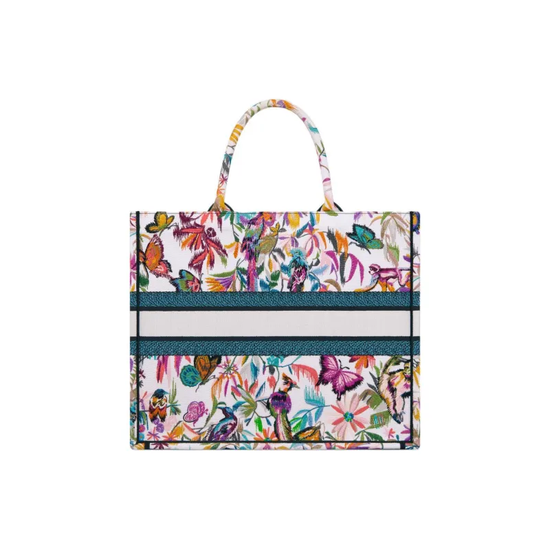 DIOR BookTote Toile De Jouy Fantastica Embroidery Tote Bag Shopping Bag Handbag Large Size Women's White & Multicolor-2