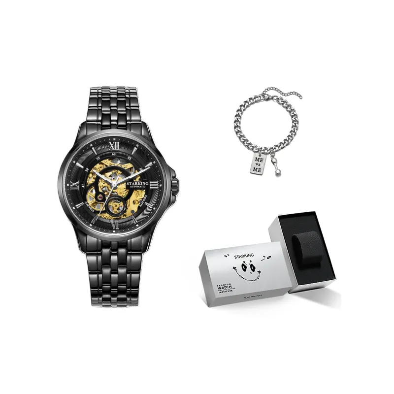 STARKING Mechanical Movement Stainless Steel Watchband Watch Men's Watches Cut-Out Dial-3