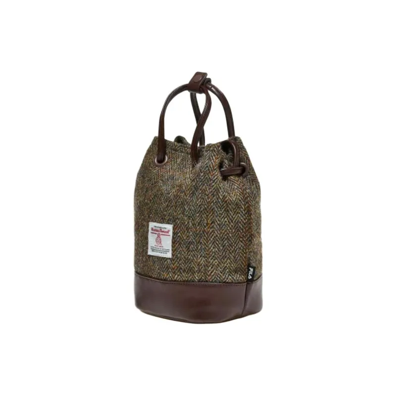 FILA Tweed Fabric Bucket Bag, Shoulder Bag, Crossbody Bag Regular Unisex Brown-2