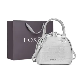 FOXER Synthetic Leather Patchwork With Cow Leather Zip Closure Handbag Regular Women's Silver/Black