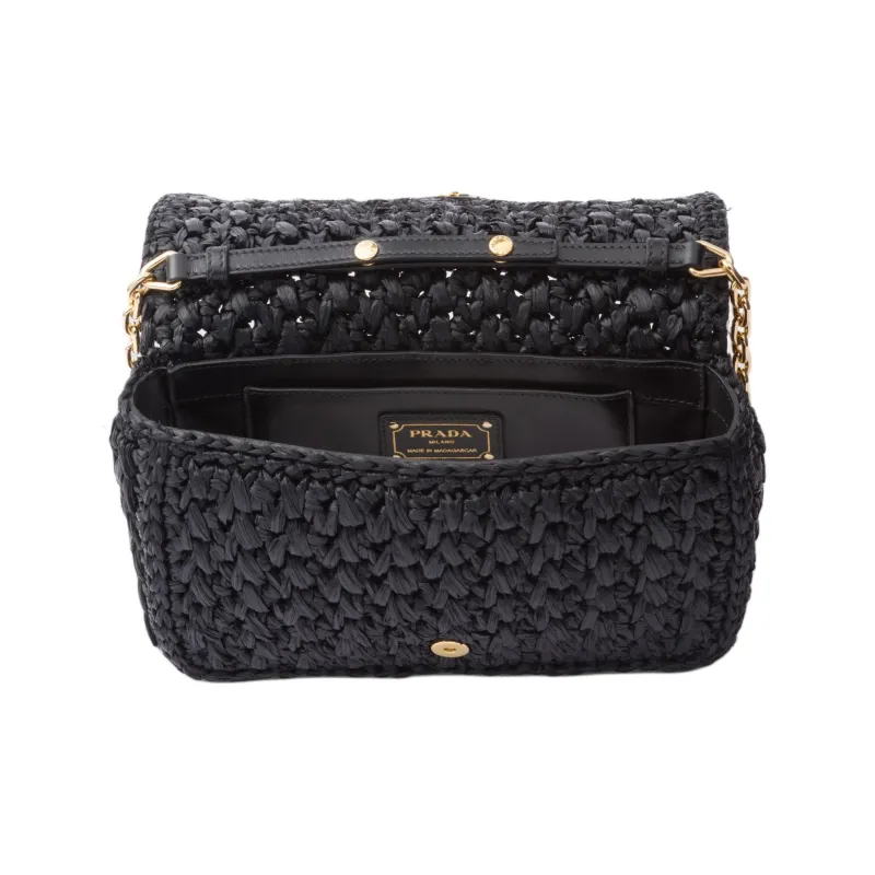 PRADA Raffia Crossbody Bag, Shoulder Bag Women's Black-4
