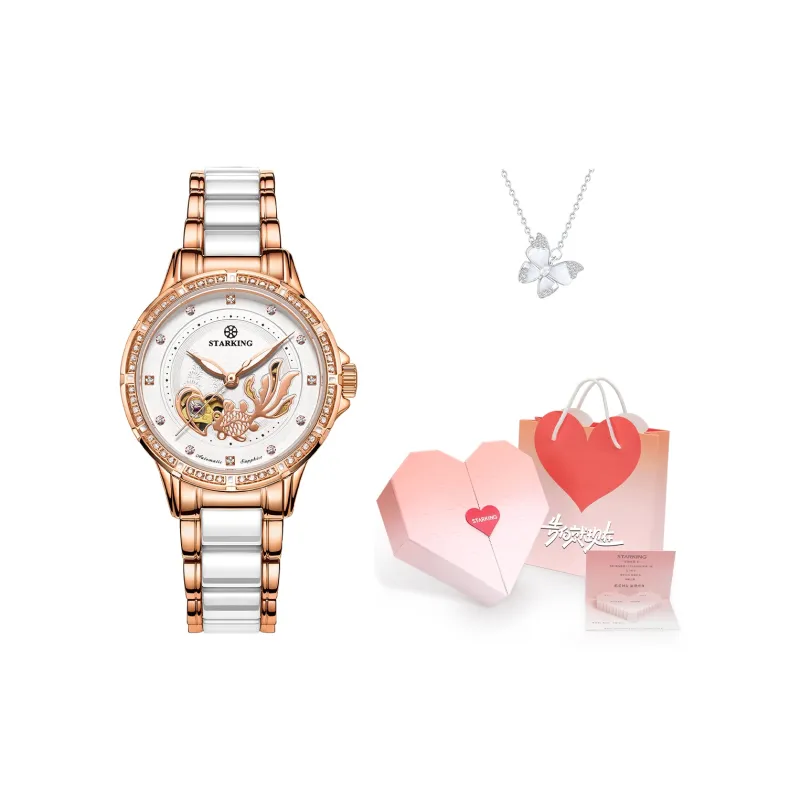 STARKING Koi Fish Collection Automatic Mechanical Movement Ceramic Strap Watch Women's Watch White Dial-14