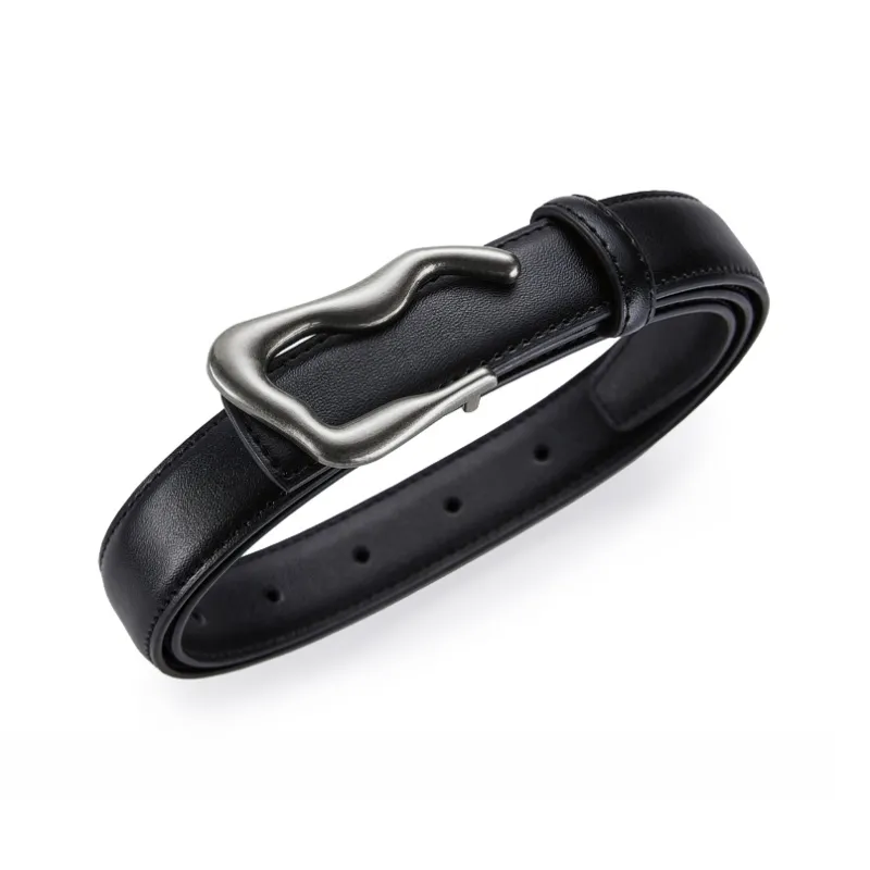 Jeccieziio Cow Leather Leather Belts Unisex Silver 2.5cm-1