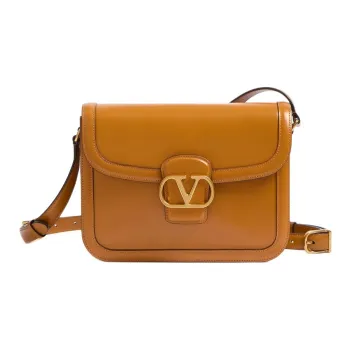 Valentino Shiny Calfskin Shoulder Bag Crossbody Bag Men's Gold Brown