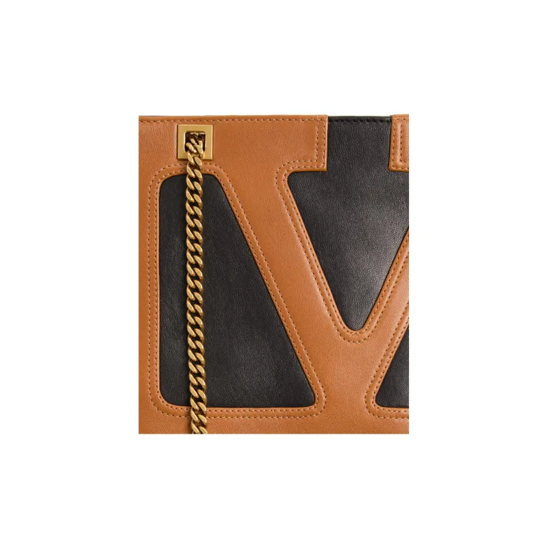 Valentino Sheepskin Crossbody Bag Shoulder Bag Small Size Women's Black & Brown-5
