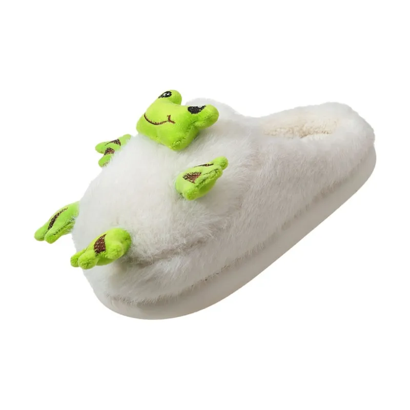 JINGEYU Fall And Winter Cute Quirky Frog Warm Closed Toe Cotton Slipper Fuzzy Slippers-1