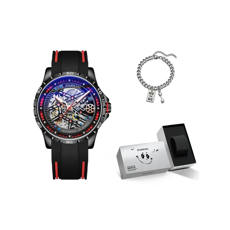 STARKING Automatic Mechanical Movement Rubber Strap Watch Men's Watches Black Dial-4