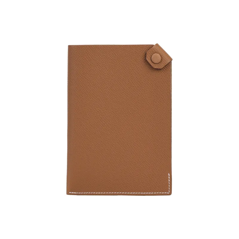 HERMES Tarmac Cow Leather Passport Card Holder Women's 37 Gold Brown-1