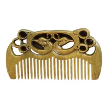 XIBI Double-Sided Carving Green Sandalwood Comb Massage Scalp Hair Growth
