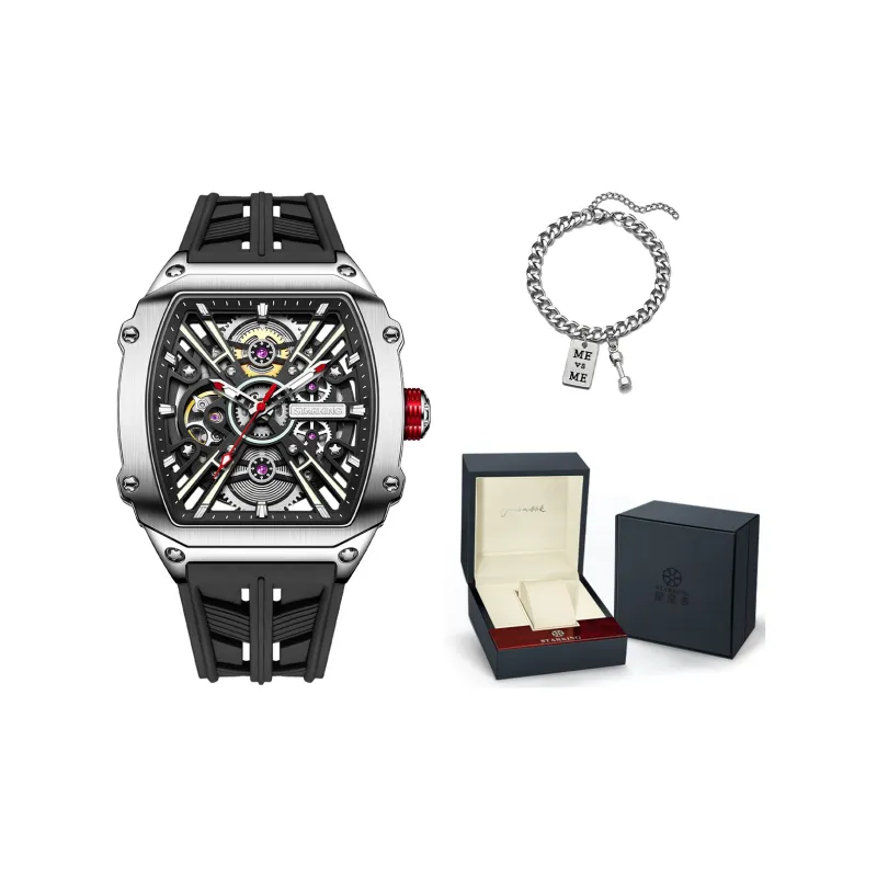 STARKING Steel Core Collection Mechanical Movement Silicone Strap Watch Men's Watches Black Dial-4