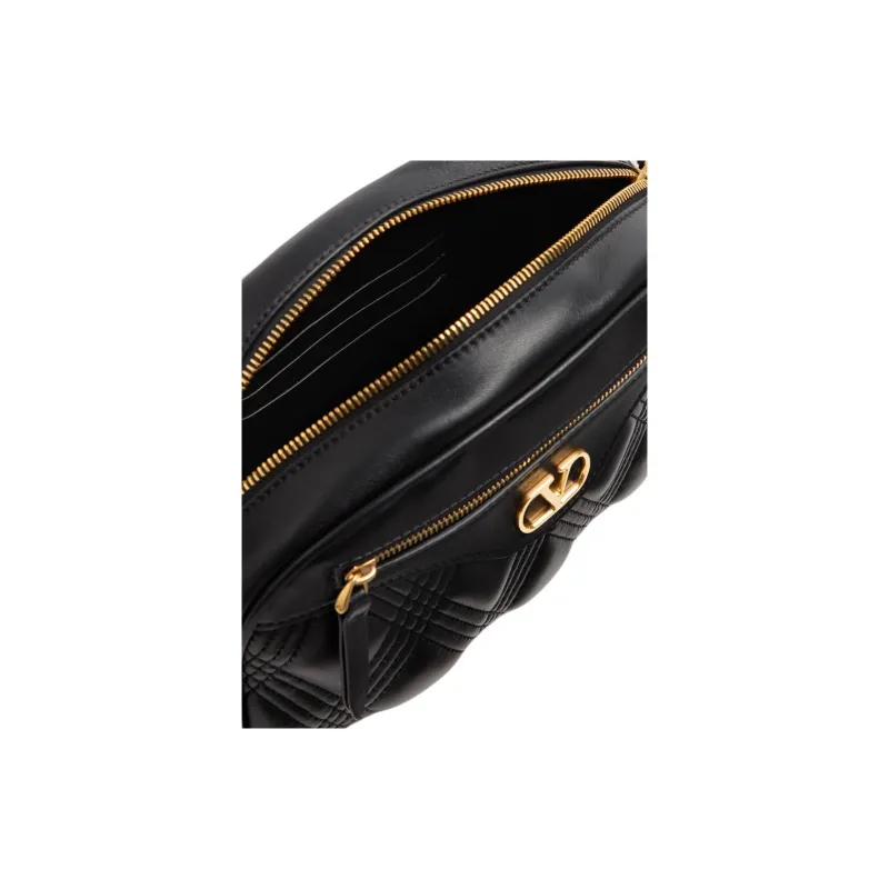 Valentino Embossed Goat Skin Shoulder Bag Crossbody Bag Women's Black-4