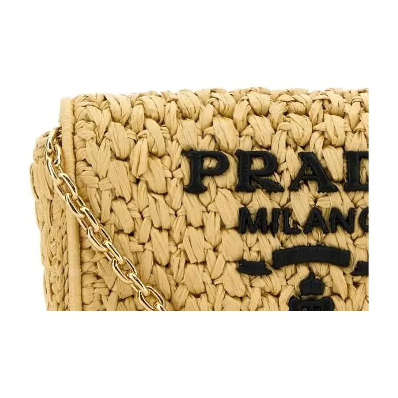 PRADA Straw Woven Crossbody Bag, Shoulder Bag Women's Beige Yellow-2