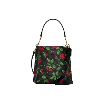 COACH Mollie Artificial Leather Bucket Bags Shoulder Bag Crossbody Bag Small Size Women's Black