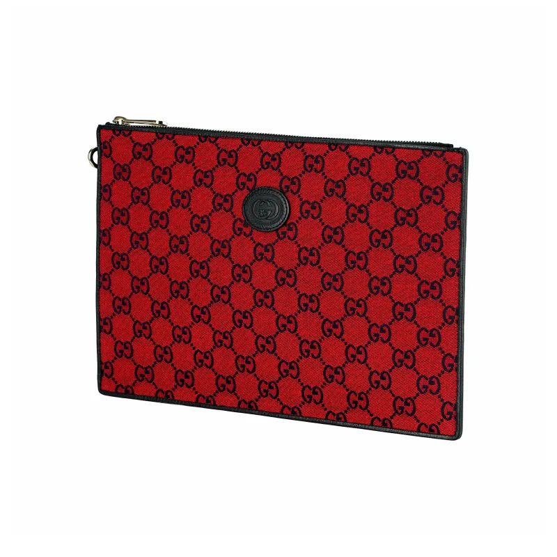 GUCCI Valentine's Day Collection Canvas With Leather Canvas Bag Clutches Unisex Red/Blue-1