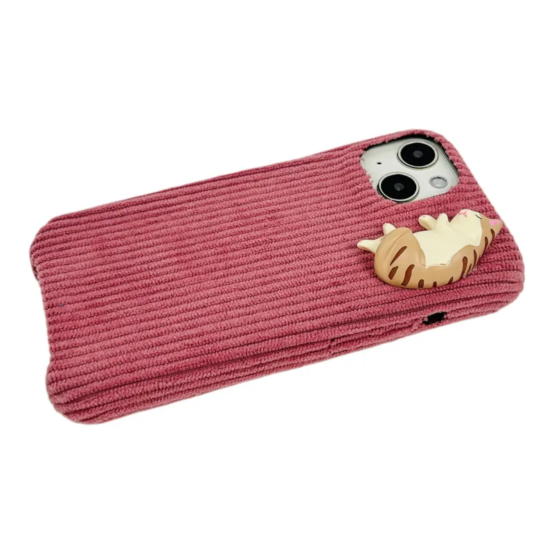 Sopi Acrylic Material Corduroy 3D Effect Kitten Phone Cases Compatible With IPhone 16/15 Pro Max/Apple 13/14 Pro Max/12-15