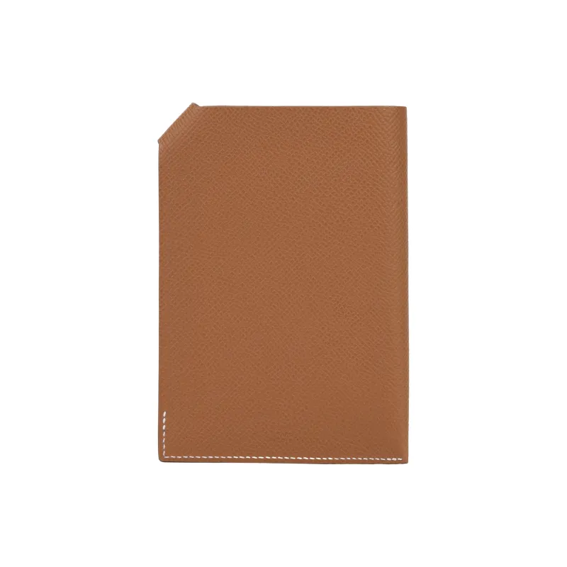 HERMES Tarmac Cow Leather Passport Card Holder Women's 37 Gold Brown-3
