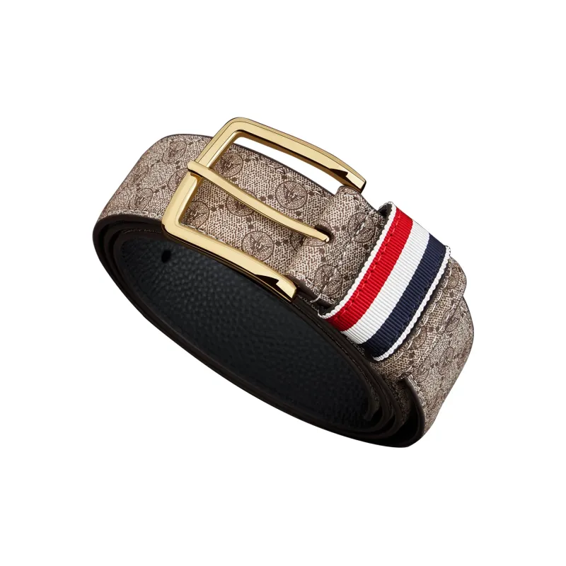 WilliamPOLO Cow Leather Leather Belts Men's Gold Buckle Khaki Strap 3.5cm Width-1