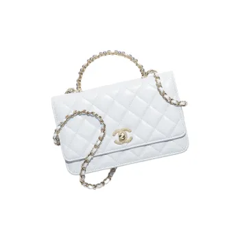 CHANEL Bright Crinkle Lambskin Artificial Pearl Metal Shoulder Bag, Crossbody Bag, Handbag Women's Light Gray