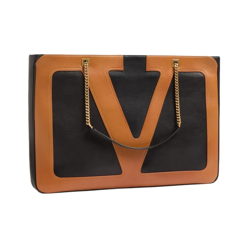 Valentino Sheepskin Handbag Shoulder Bag Large Size Men's Black & Brown-1