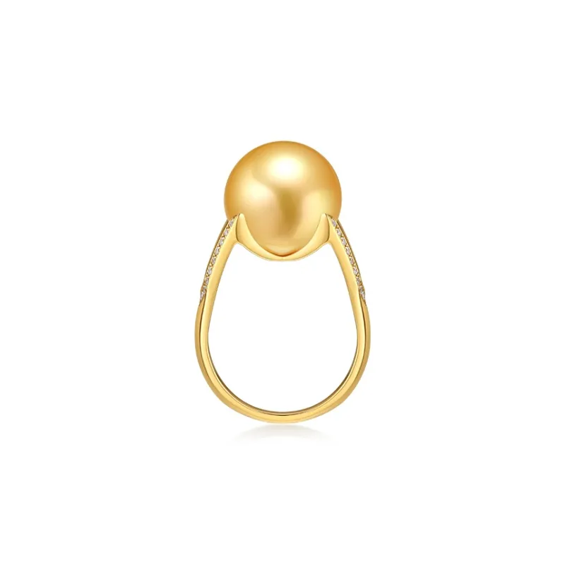 LYNN HAVEN Saltwater Pearl 18K Gold Diamond Ring Unisex-2