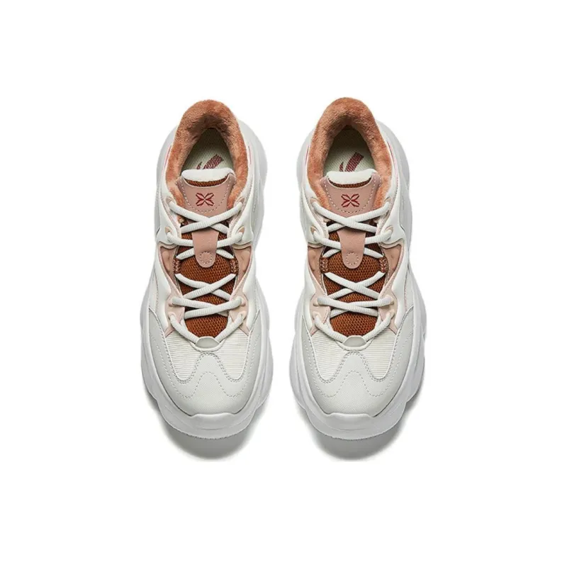 Anta Fleece Claws Slip Resistant Warm Low Top Casual Shoes Women's White Pink Brown-2