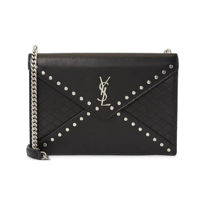 SAINT LAURENT Monogram Lambskin Envelope Bag, Crossbody Bag, Shoulder Bag Women's Black-0