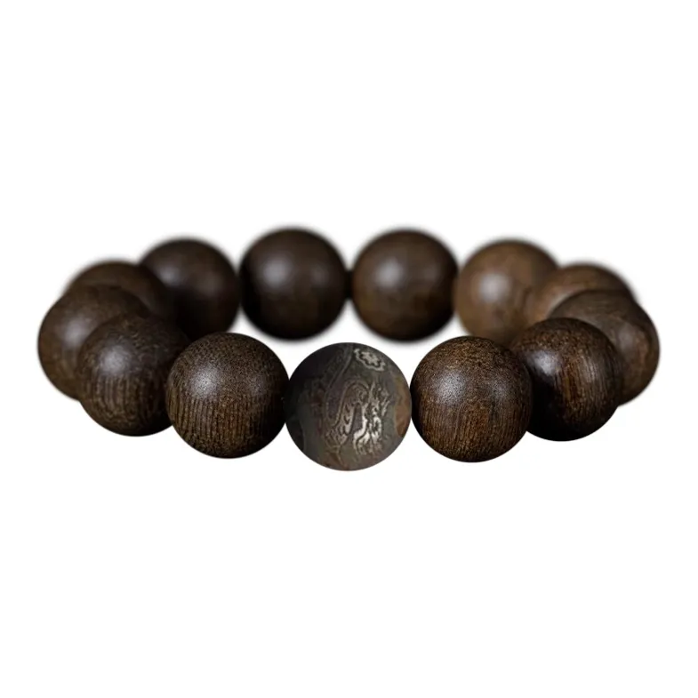 FANGYUANXIAOFU Aromatic Agarwood Single Plain Bead Chinese Style Fortune Beaded Bracelet Unisex-12