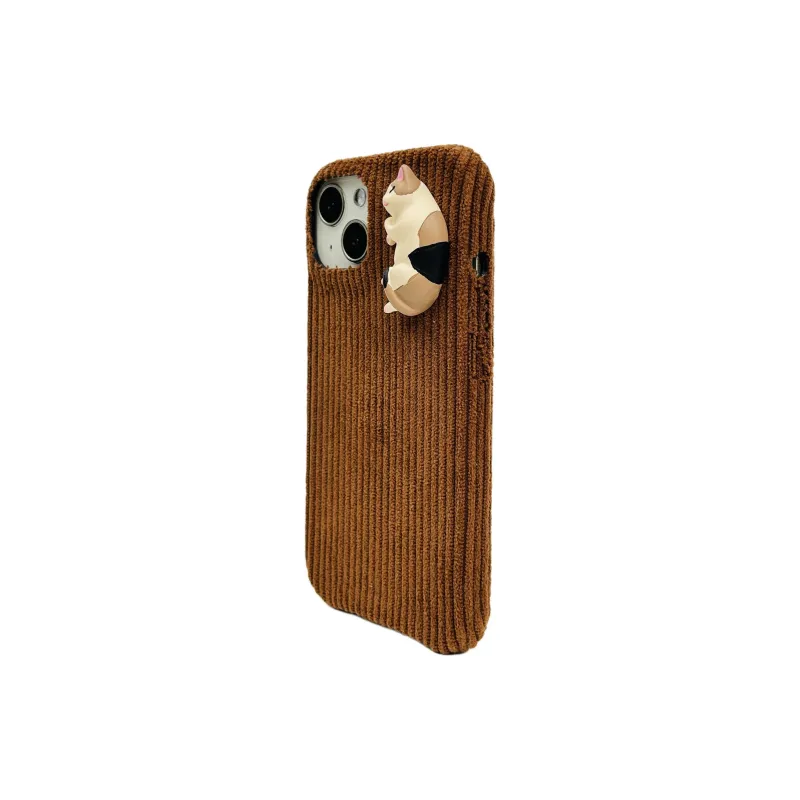 Sopi Acrylic Material Corduroy 3D Effect Kitten Phone Cases Compatible With IPhone 16/15 Pro Max/Apple 13/14 Pro Max/12-10