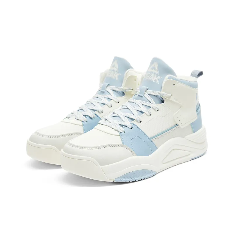 PEAK Casual Shoes Men High Top Super Light White Blue-2