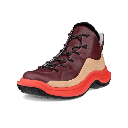 Ecco Anti Slip Wear Resistant High Top Casual Shoes Women's Red Pink