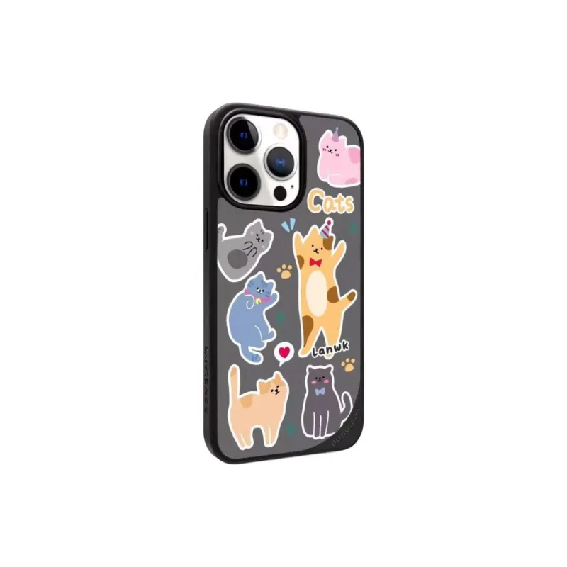 LANWK Glass Material Kitten Party Phone Case Compatible With Apple IPhone 14/15/16/Pro/Pro Max-0