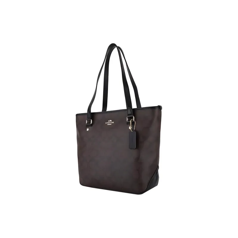 COACH Zip Top Tote PVC Tote Bag Shopping Bag Handbag Shoulder Bag Women's Dark Brown-1