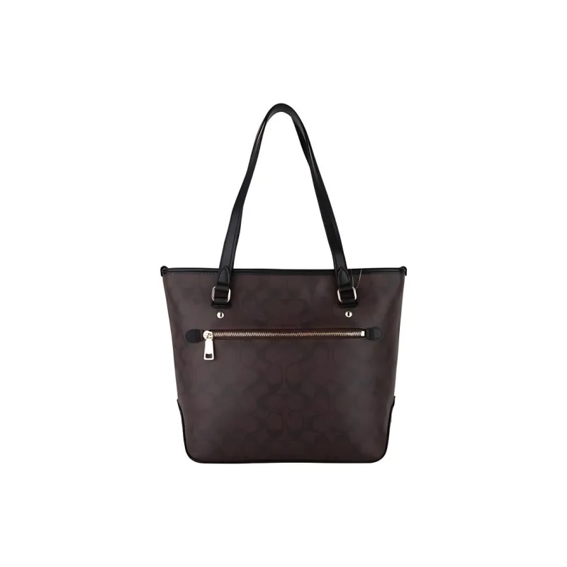 COACH Zip Top Tote PVC Tote Bag Shopping Bag Handbag Shoulder Bag Women's Dark Brown-3