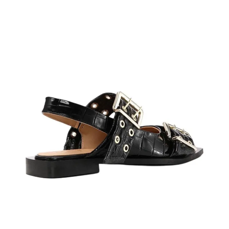 GANNI Croco Casual Single Shoes Women's Black-4