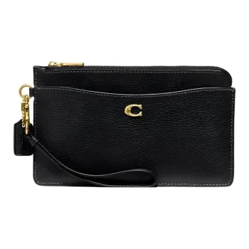 COACH L Zip Cow Leather Wrist Bag Small Size Women's Black
