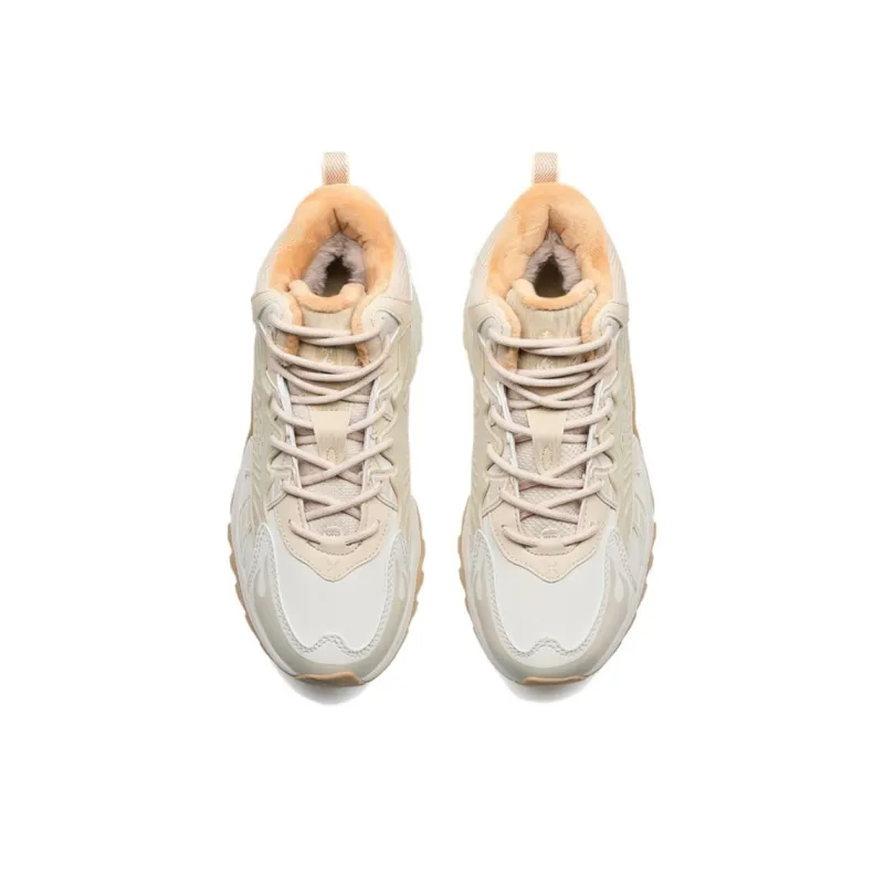 XTEP Slip Resistant Warm Mid Top Casual Shoes Women's Beige Brown-2