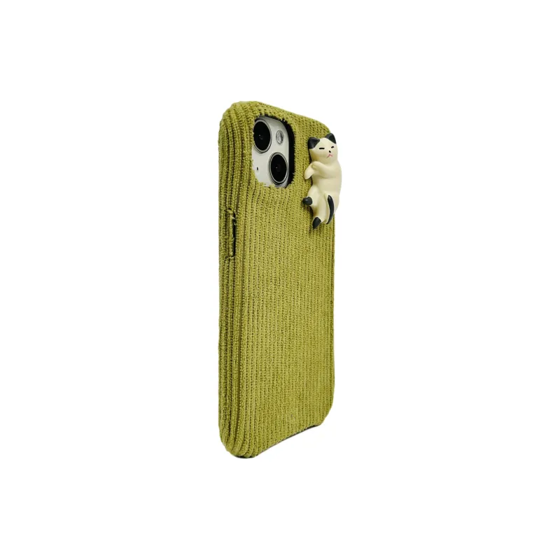 Sopi Acrylic Material Corduroy 3D Effect Kitten Phone Cases Compatible With IPhone 16/15 Pro Max/Apple 13/14 Pro Max/12-5