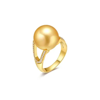 LYNN HAVEN Saltwater Pearl 18K Gold Diamond Ring Unisex